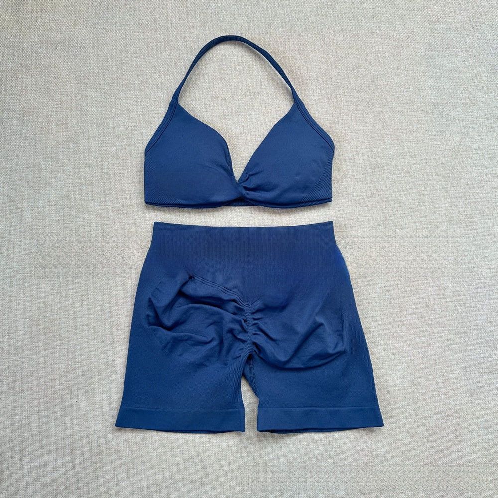 Women's Halter Neck Yoga Bra and Shorts Set