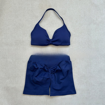 Women's Halter Neck Yoga Bra and Shorts Set