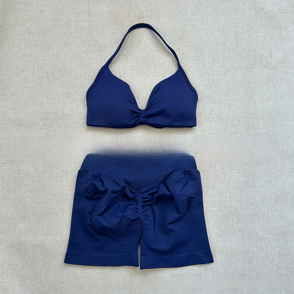 Women's Halter Neck Yoga Bra and Shorts Set