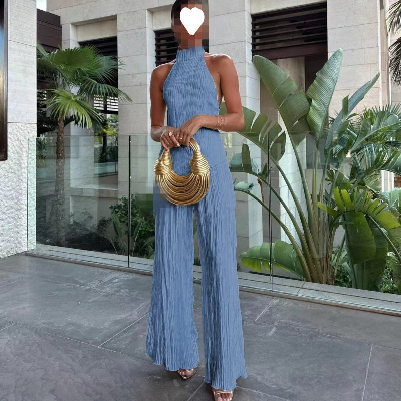 Women's Halter Top and Pleated Pants Suit