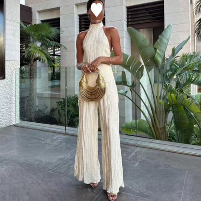Women's Halter Top and Pleated Pants Suit