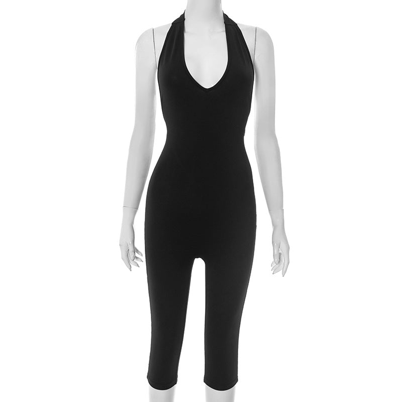 Women's Halterneck Deep V Neck Backless Jumpsuit