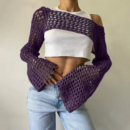 Women's Hand-Knitted Bell Sleeve Sweater