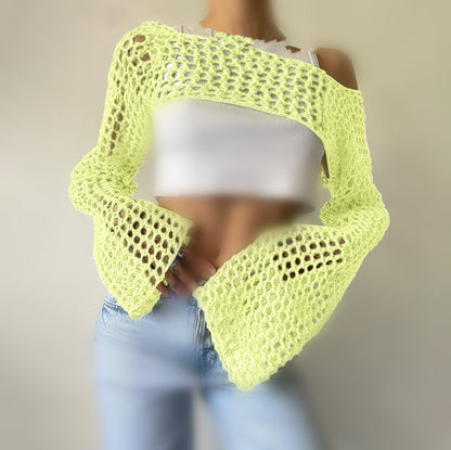 Women's Hand-Knitted Bell Sleeve Sweater