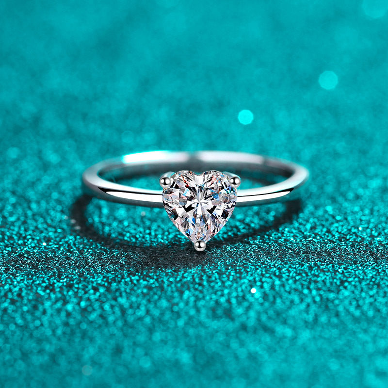 Women's Heart Moissanite Silver Ring