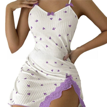 Women's Heart-Printed Suspender Nightgown