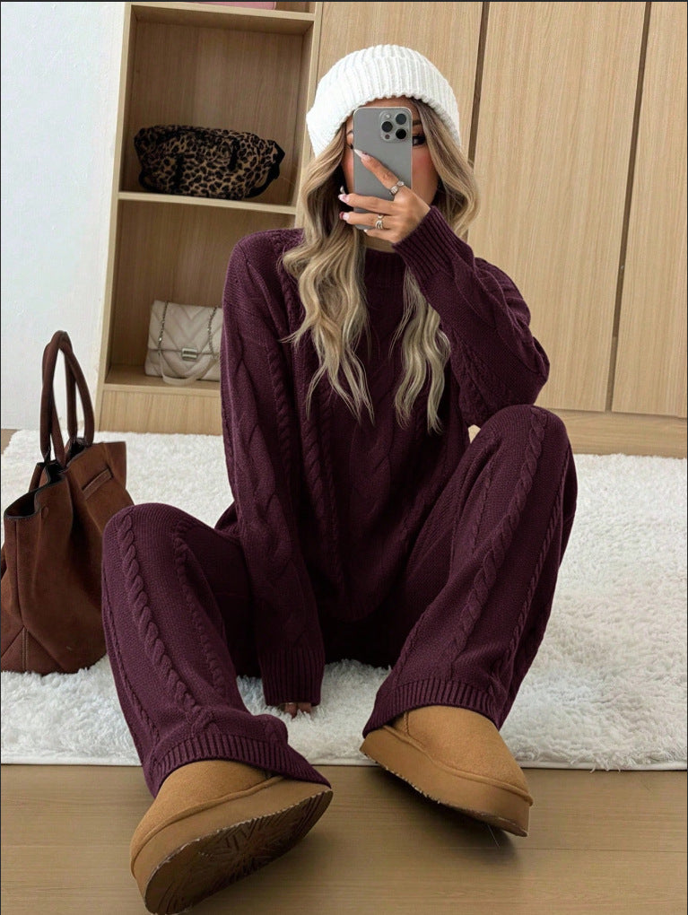Women's Hemp Pattern Knitted Wide-Leg Pants