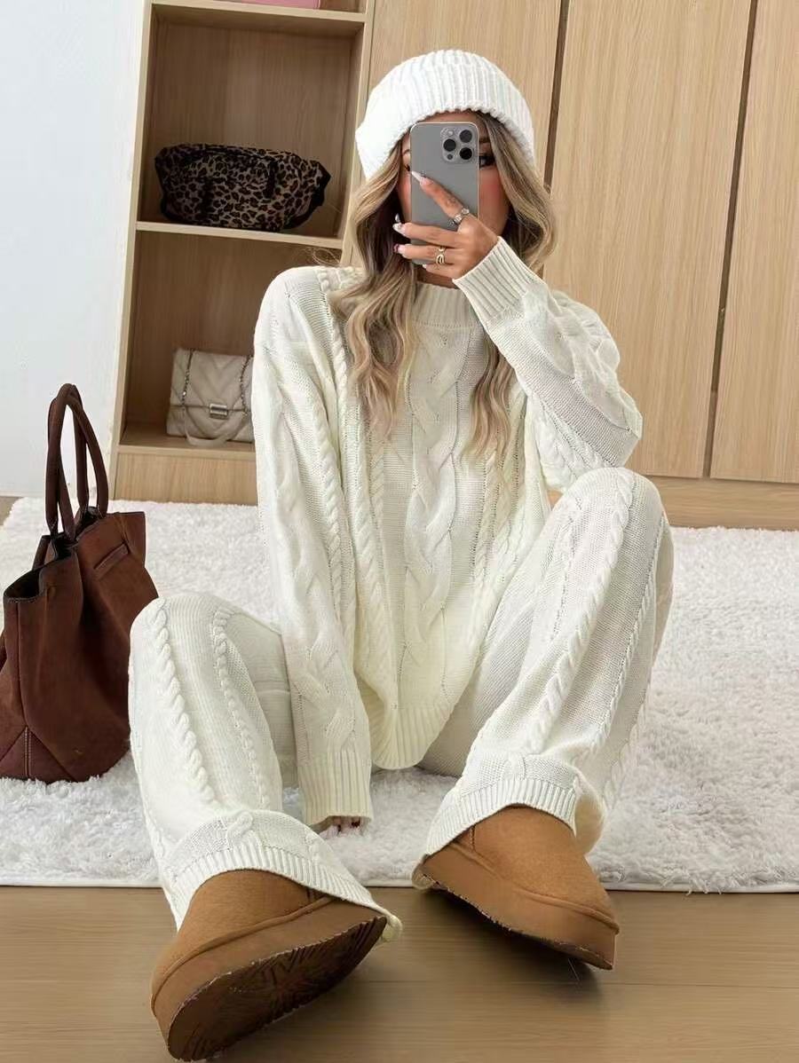 Women's Hemp Pattern Knitted Wide-Leg Pants