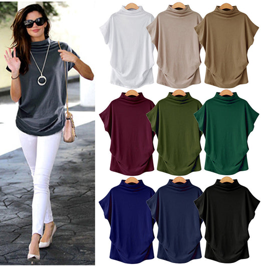 Women's High Collar Bat Sleeve T-Shirt - Cotton Blend