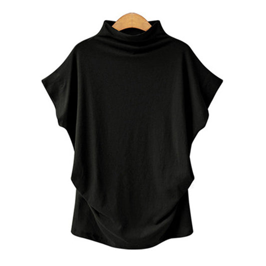 Women's High Collar Bat Sleeve T-Shirt - Cotton Blend