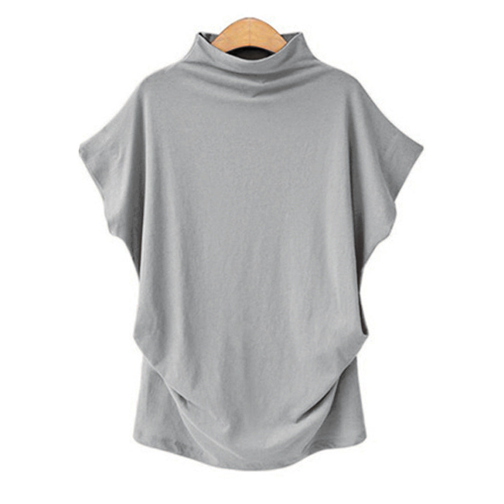 Women's High Collar Bat Sleeve T-Shirt - Cotton Blend
