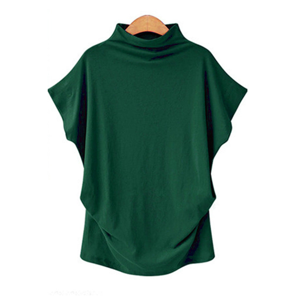 Women's High Collar Bat Sleeve T-Shirt - Cotton Blend