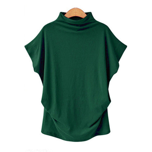Women's High Collar Bat Sleeve T-Shirt - Cotton Blend