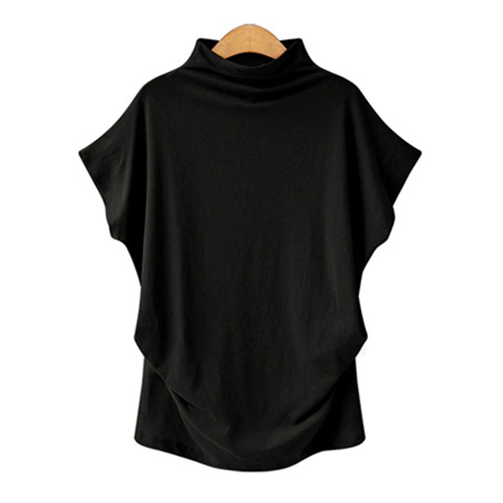 Women's High Collar Bat Sleeve T-Shirt - Cotton Blend