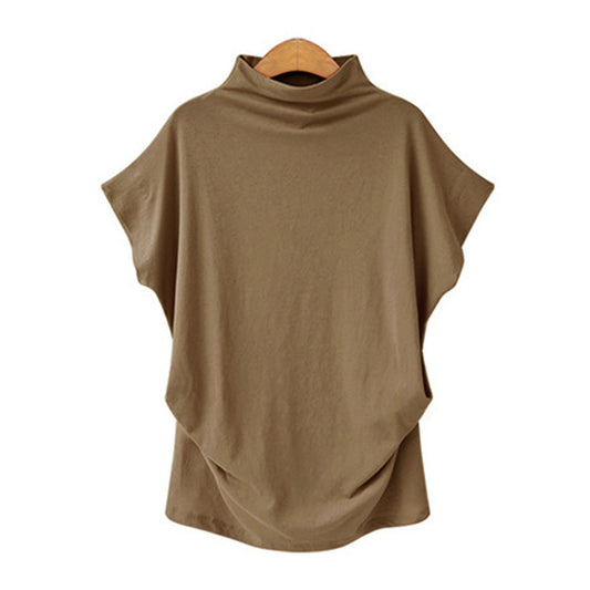 Women's High Collar Bat Sleeve T-Shirt - Cotton Blend