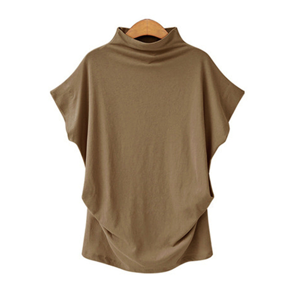Women's High Collar Bat Sleeve T-Shirt - Cotton Blend
