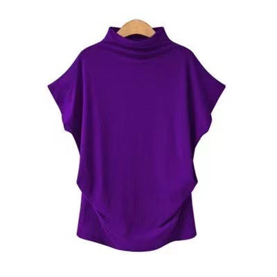 Women's High Collar Bat Sleeve T-Shirt - Cotton Blend