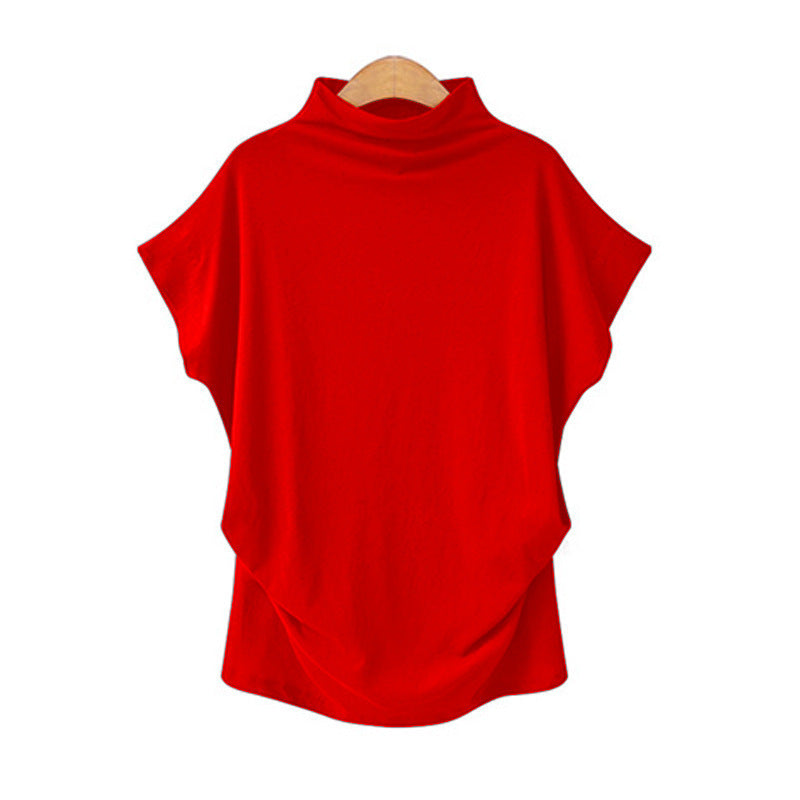Women's High Collar Bat Sleeve T-Shirt - Cotton Blend