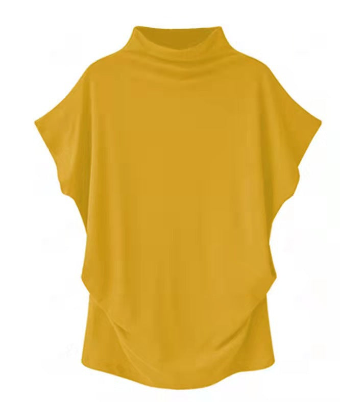 Women's High Collar Bat Sleeve T-Shirt - Cotton Blend