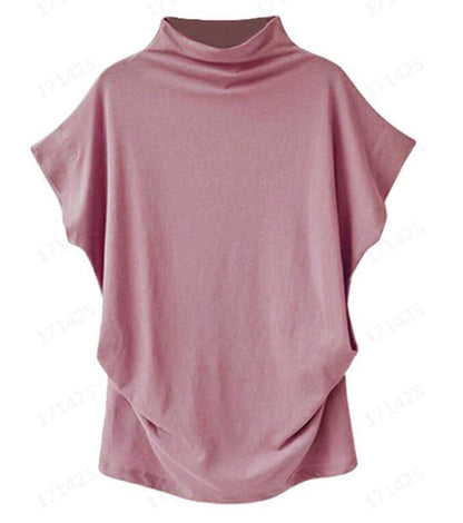 Women's High Collar Bat Sleeve T-Shirt - Cotton Blend