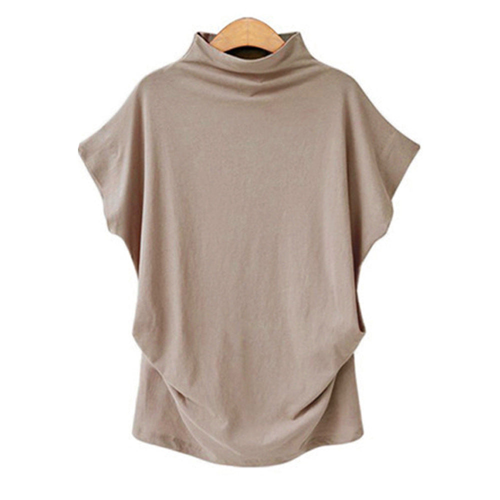 Women's High Collar Bat Sleeve T-Shirt - Cotton Blend