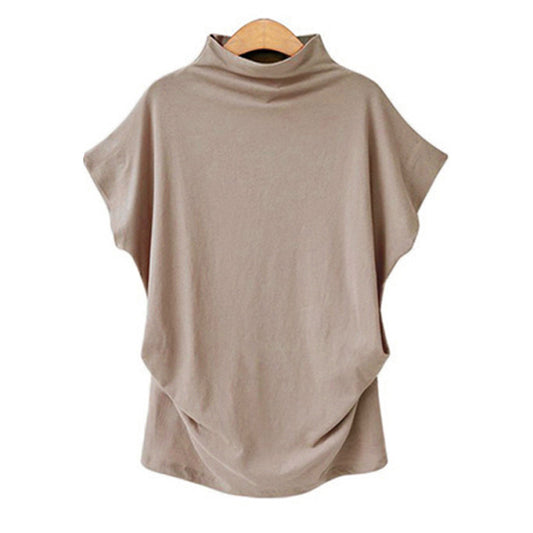 Women's High Collar Bat Sleeve T-Shirt - Cotton Blend