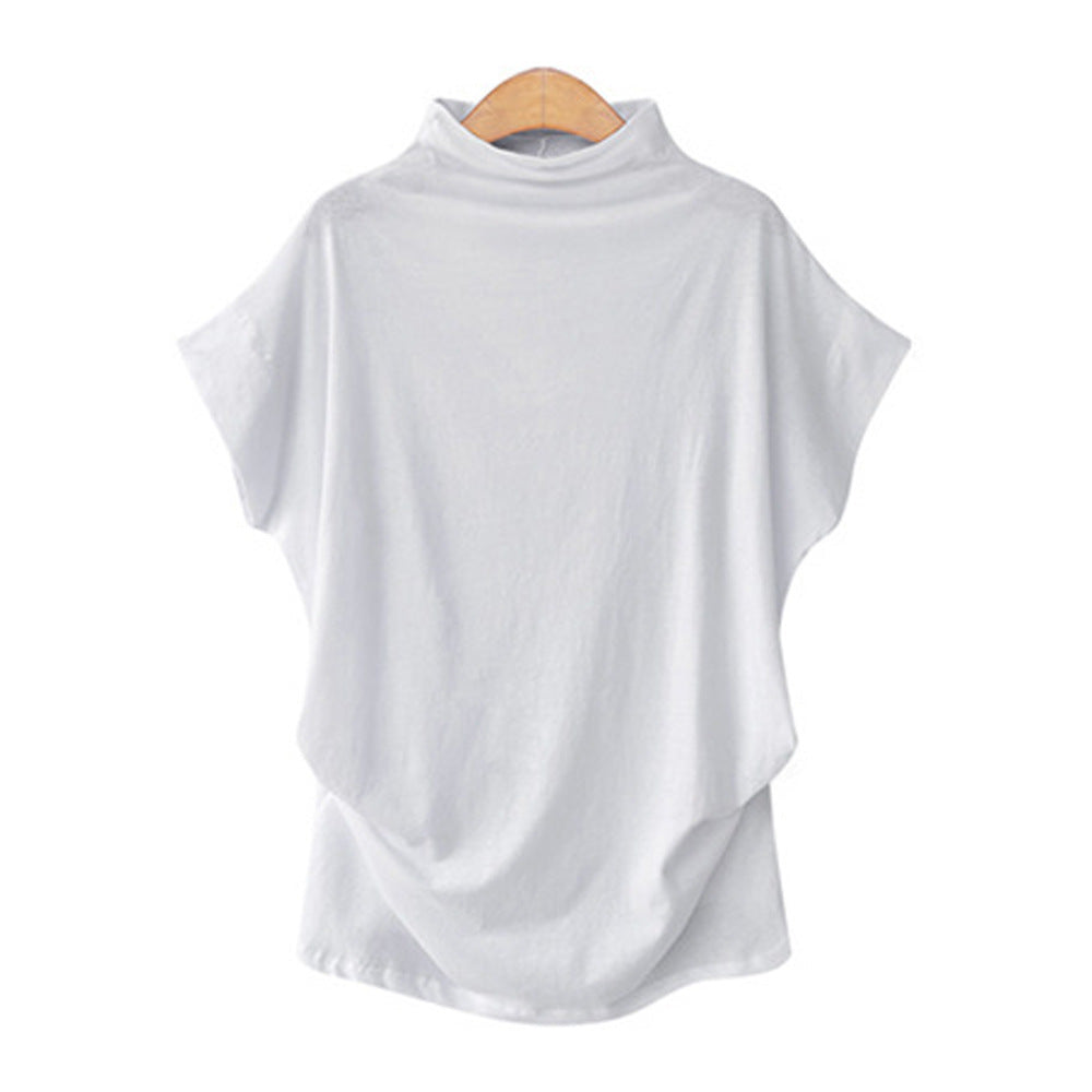 Women's High Collar Bat Sleeve T-Shirt - Cotton Blend
