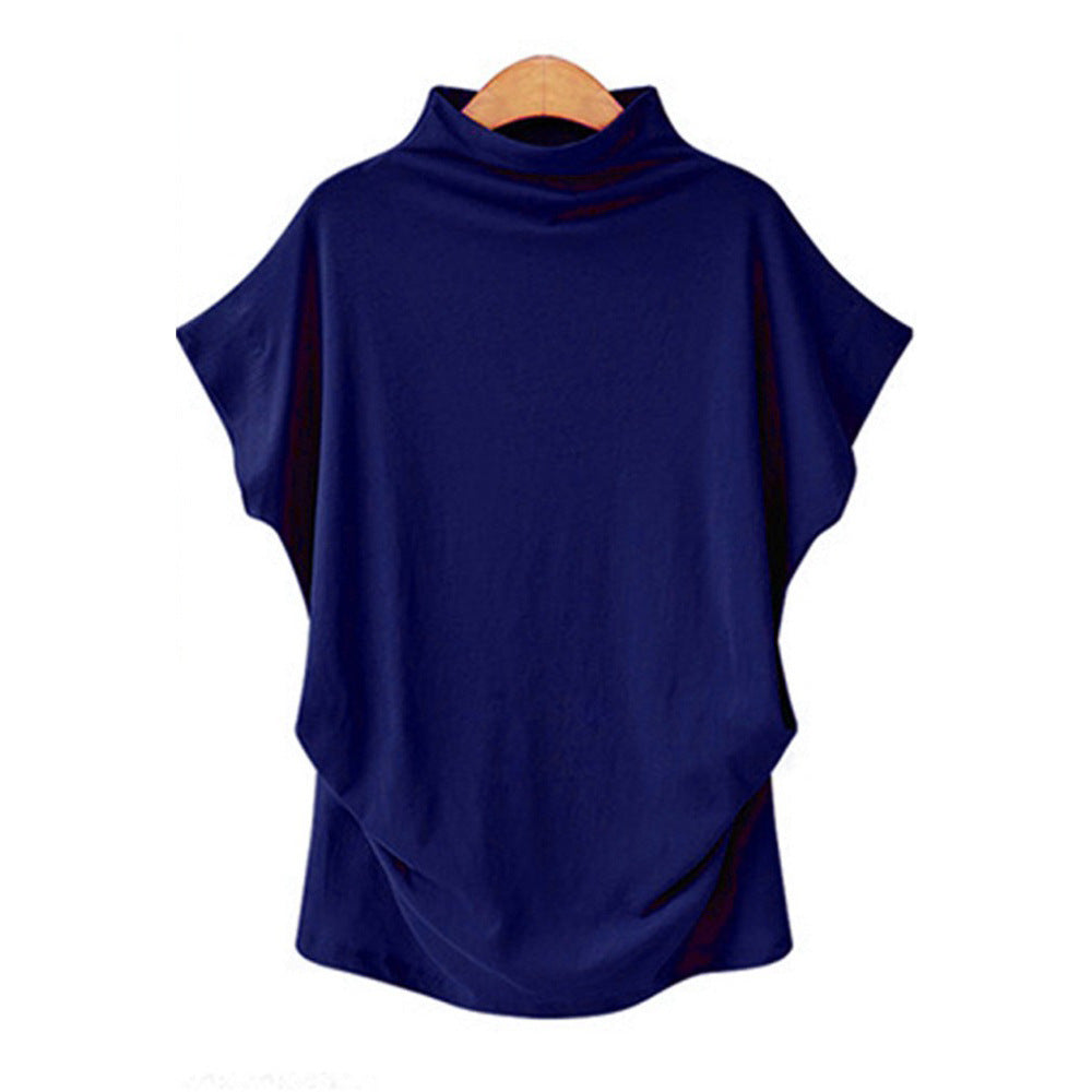 Women's High Collar Bat Sleeve T-Shirt - Cotton Blend