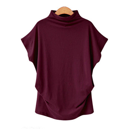 Women's High Collar Bat Sleeve T-Shirt - Cotton Blend