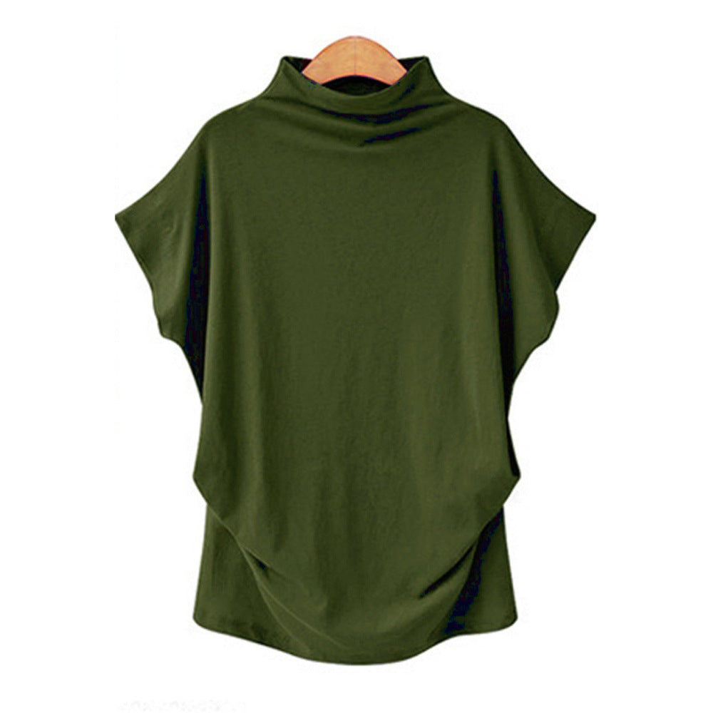 Women's High Collar Bat Sleeve T-Shirt - Cotton Blend