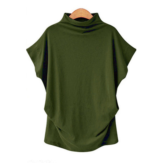 Women's High Collar Bat Sleeve T-Shirt - Cotton Blend