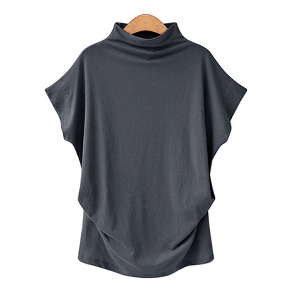 Women's High Collar Bat Sleeve T-Shirt - Cotton Blend