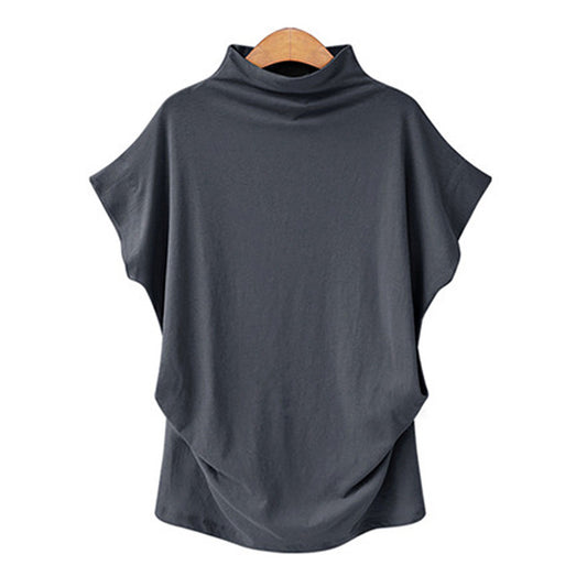 Women's High Collar Bat Sleeve T-Shirt - Cotton Blend