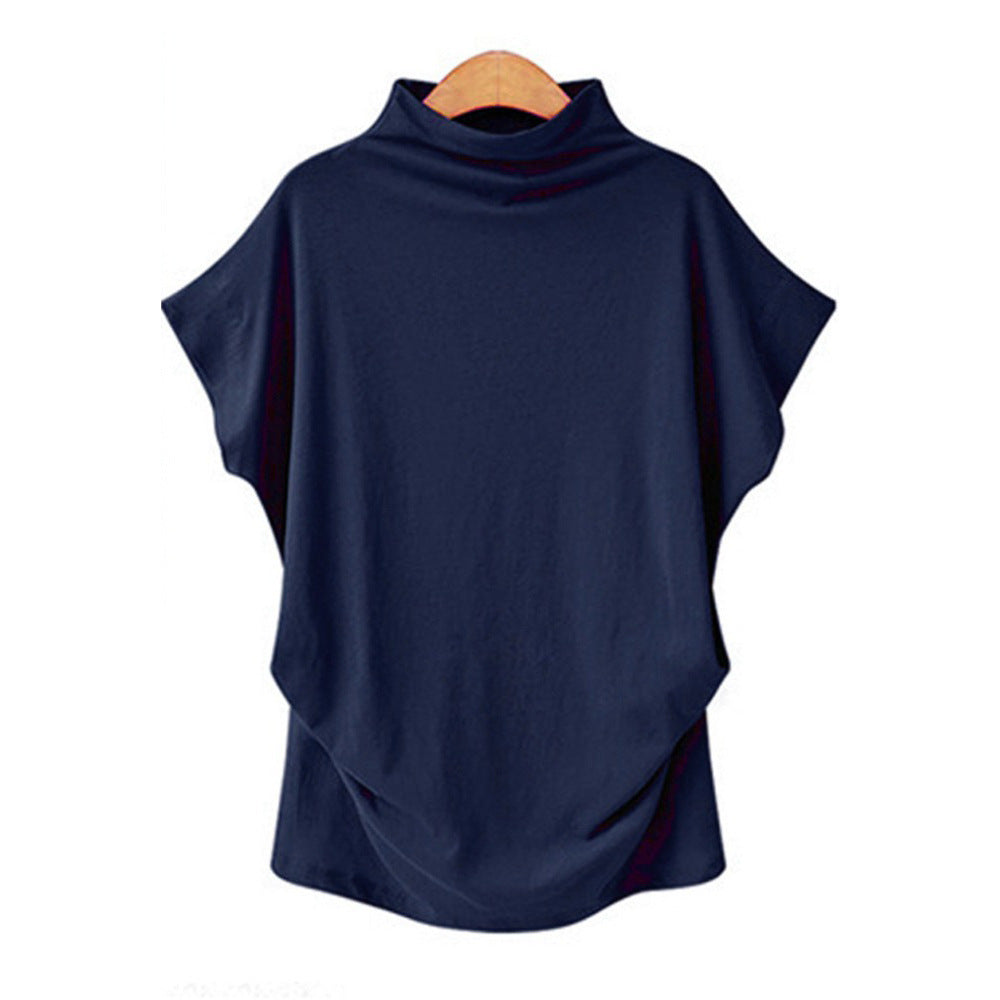 Women's High Collar Bat Sleeve T-Shirt - Cotton Blend