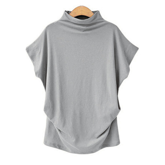 Women's High Collar Bat Sleeve T-Shirt - Cotton Blend