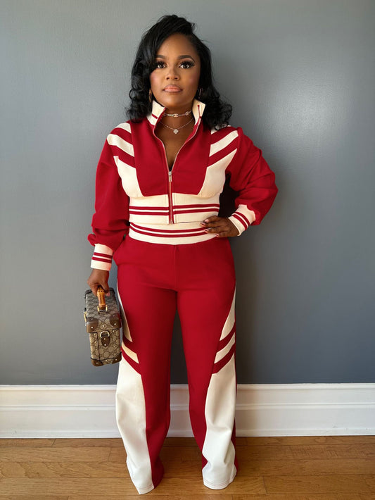 Women's High Collar Zipper Top and Trousers Set