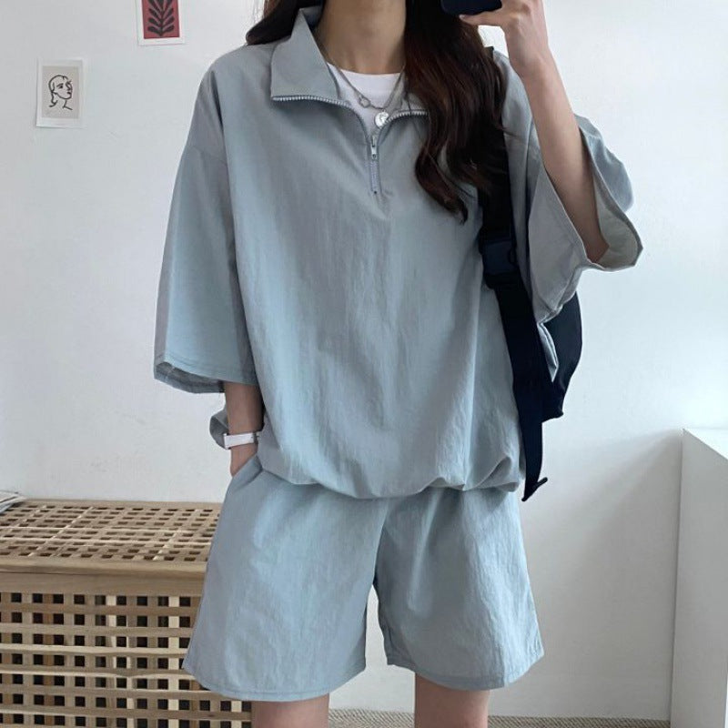 Women's High Collar Zipper Two-Piece Set