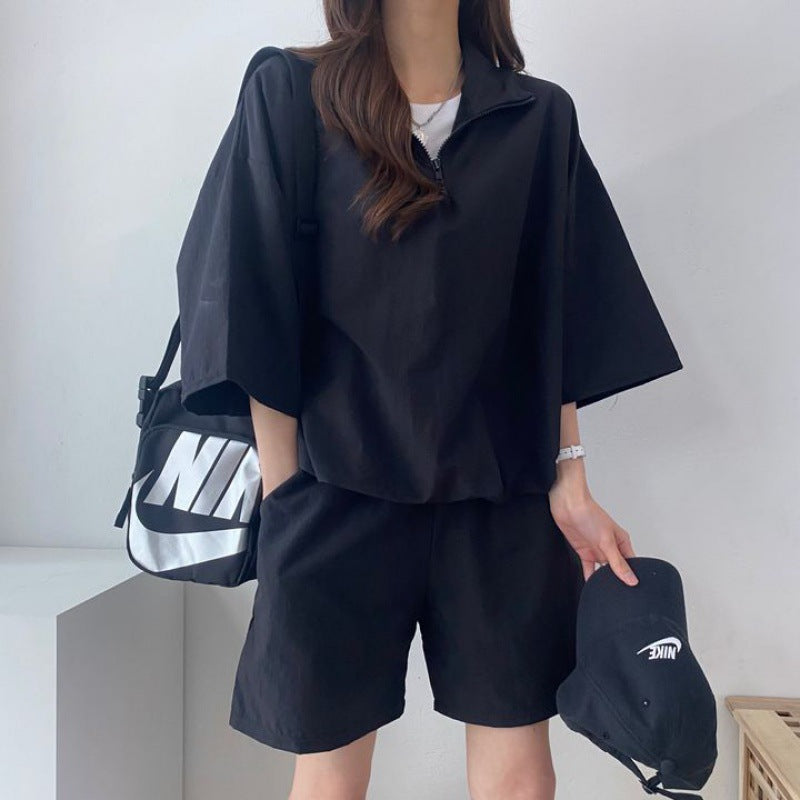 Women's High Collar Zipper Two-Piece Set