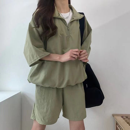 Women's High Collar Zipper Two-Piece Set