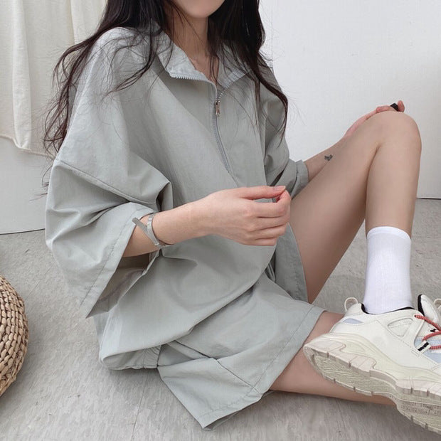 Women's High Collar Zipper Two-Piece Set