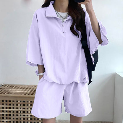 Women's High Collar Zipper Two-Piece Set