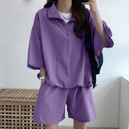 Women's High Collar Zipper Two-Piece Set