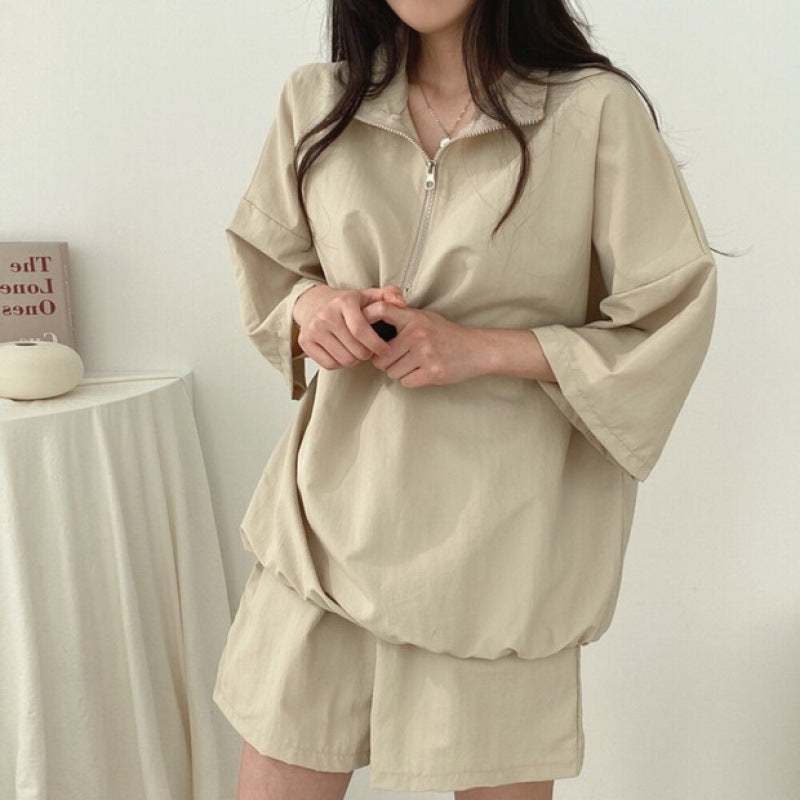 Women's High Collar Zipper Two-Piece Set