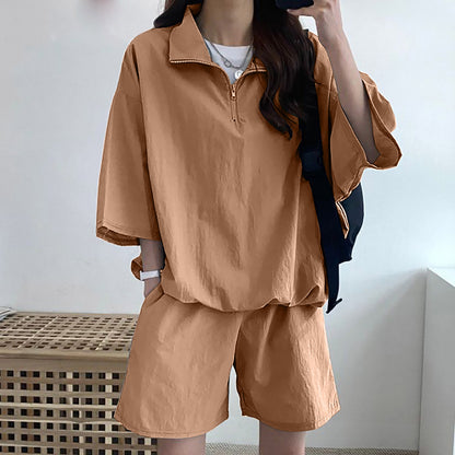 Women's High Collar Zipper Two-Piece Set