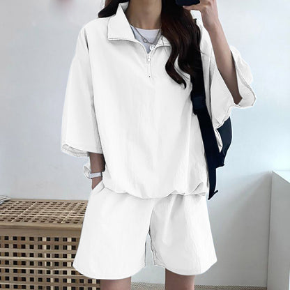 Women's High Collar Zipper Two-Piece Set