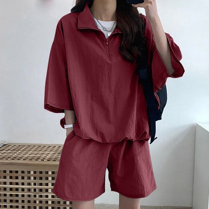 Women's High Collar Zipper Two-Piece Set