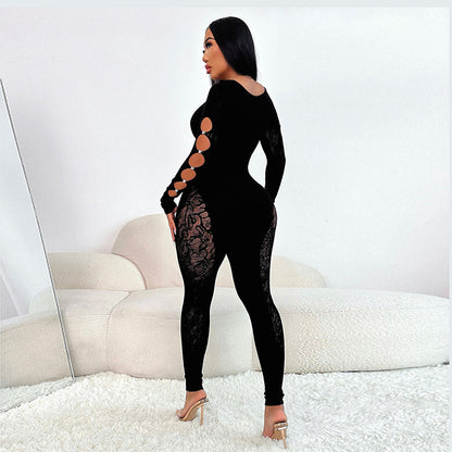 Women's High-Density Lace Slim-Fit Jumpsuit