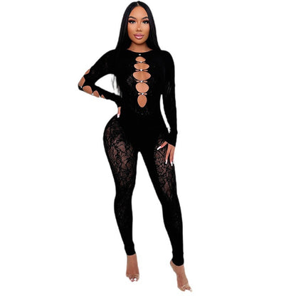Women's High-Density Lace Slim-Fit Jumpsuit