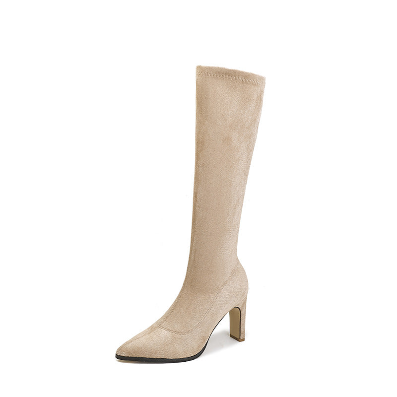 Women's High Heel Boots Pointed Toe Chunky Heel Mid-High Boots