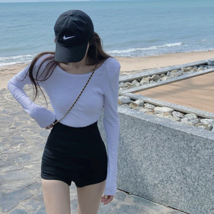 Women's High Waist A-Line Black Casual Shorts